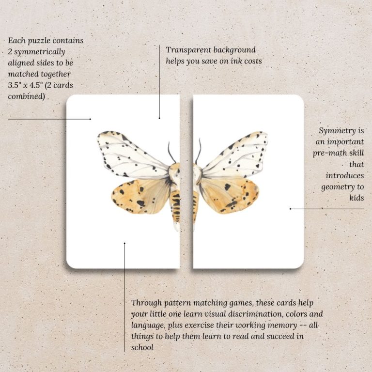 32 Butterfly Symmetry Printable Cards - Little Moon Paper Co